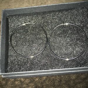 Clip on dangle dangly earrings black hoops sparkly